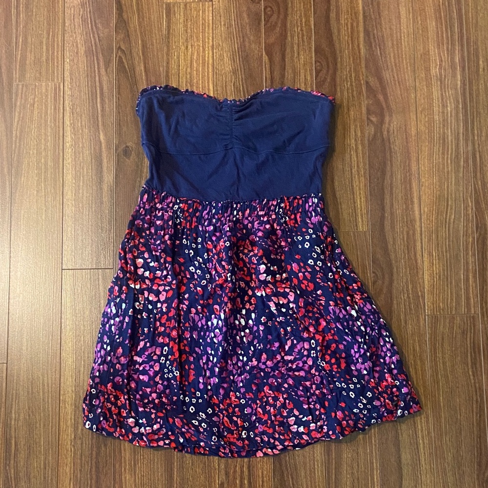 Garage Strapless Dress with Navy and Multicolor Design